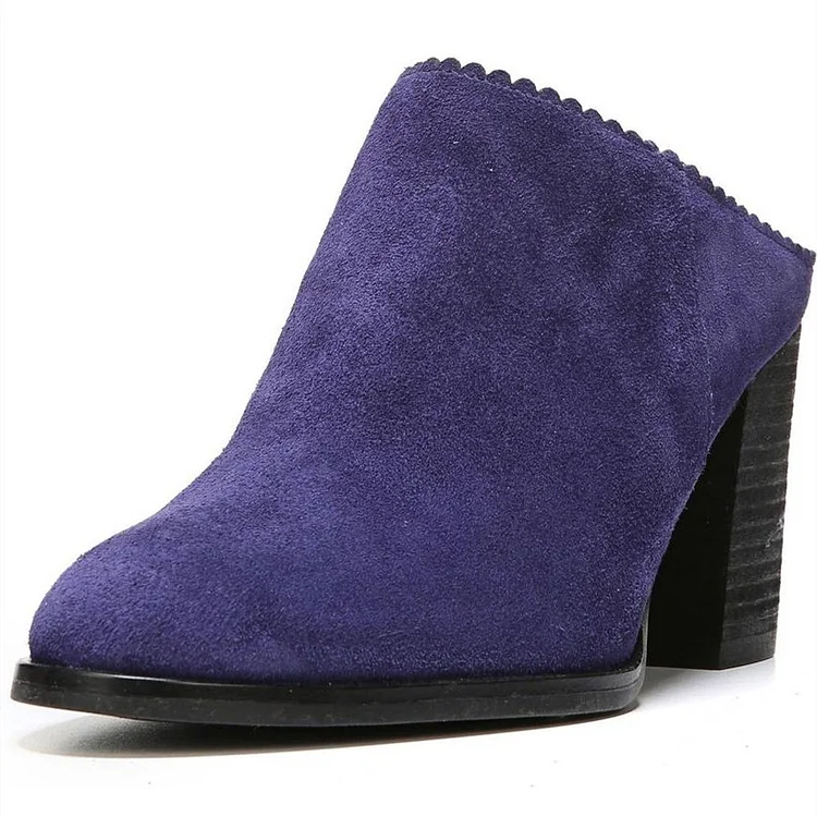 Women's Dark Purple Round Toe Block Heels Mules Shoes |FSJ Shoes
