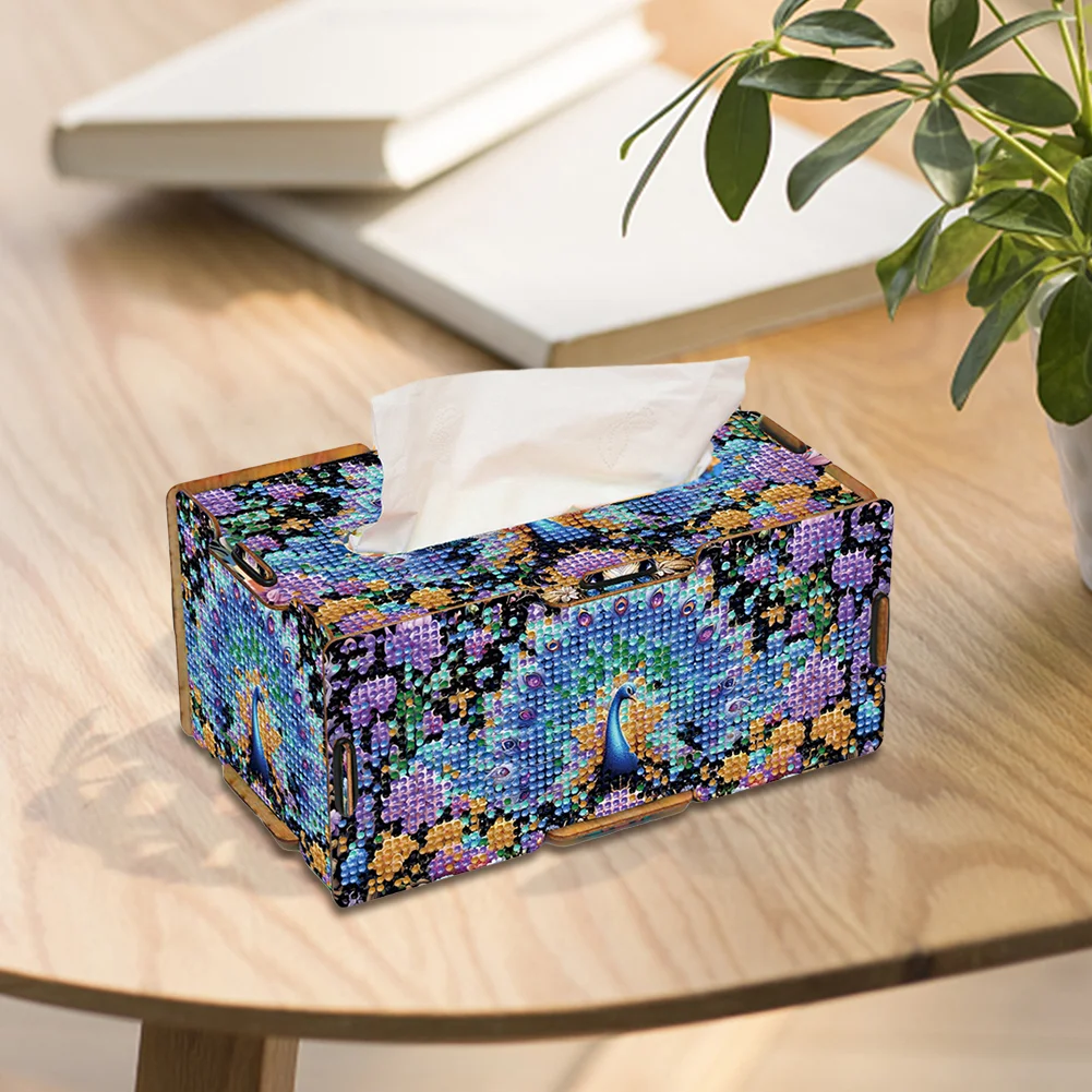 Diamond Painting Tissue Box Kits Decorative Rhinestone Craft Kit (Peacock)