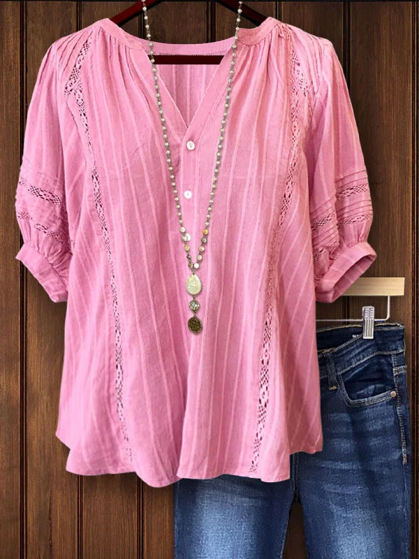 Lace Patchwork Blouse In Pink