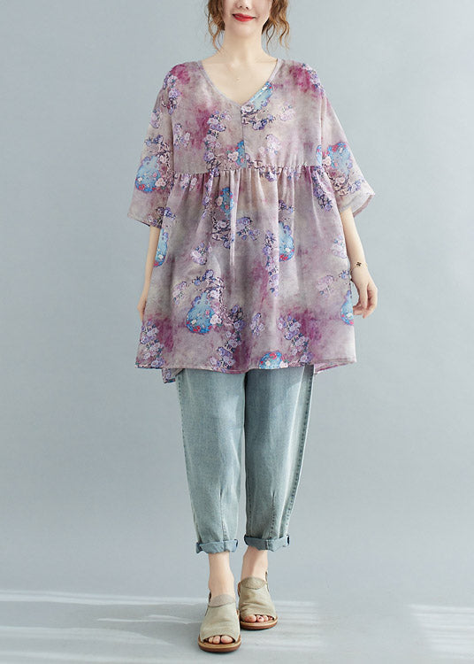 VCSHOES Print Patchwork Wrinkled Top Half Sleeve