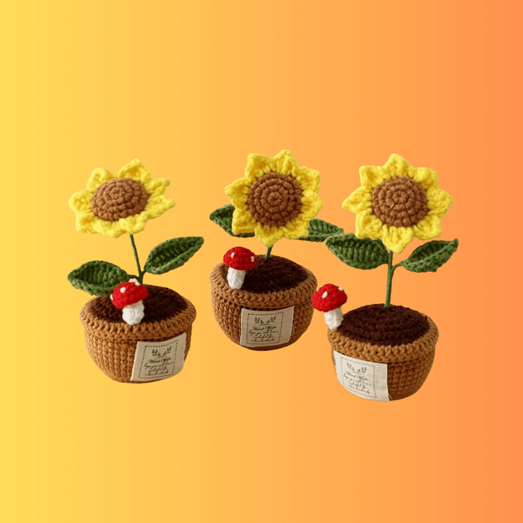 Lulusnow Handmade Yellow Sunflower Flower Pot Car Gift/Plant Lover Gift  Car Decor Home Decor