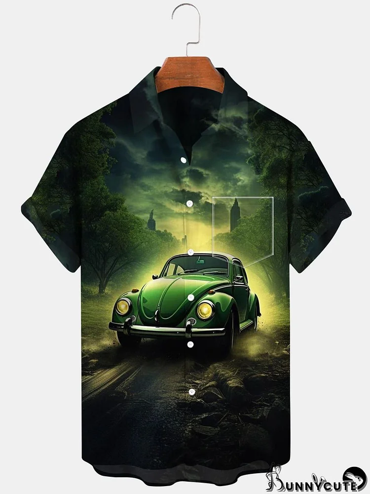 Car Short Sleeve Men's Shirts With Pocket