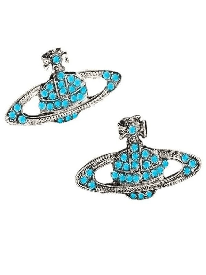 Brownm Rhinestone Planet Design Earring