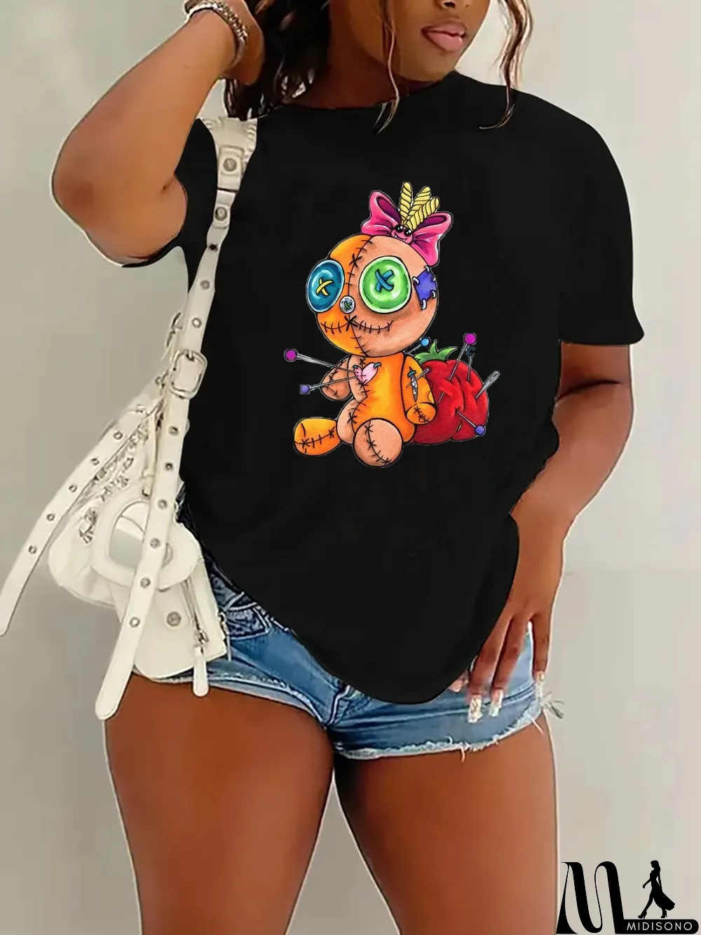 MidiSono - Plus Size Casual Cartoon Print Short Sleeve T-shirt