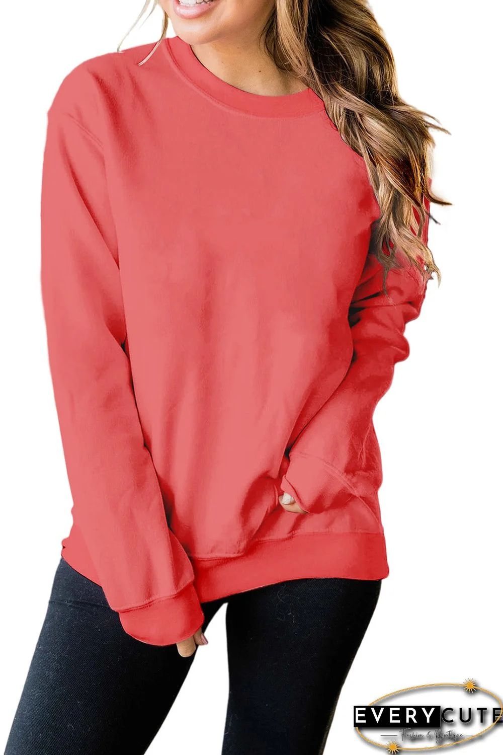 Plain Crew Neck Pullover Sweatshirt