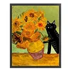 Van Gogh Sunflowers And Black Cat - 11CT Stamped Cross Stitch - 40*50cm