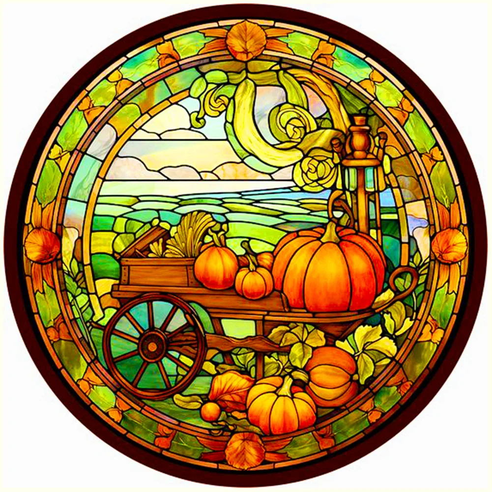 Partial AB Diamond Painting - Full Square Drill - Stained Glass Pumpkin(Canvas|35*35cm)