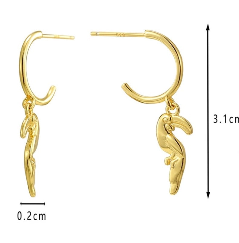 1 Pair 925 Sterling Silver Parrot Drop Earrings