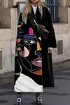Stylish Patchwork Abstract Print Lapel Coat