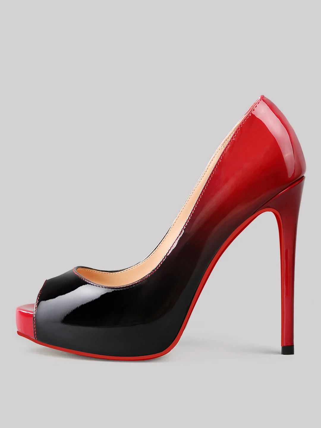 120mm Women's Peep Toe Platform Heels Red Bottom Party Wedding Pumps Patent Gradient Shoes