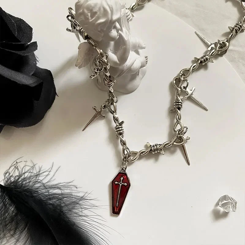 Brownm Coffin & Swords Necklace