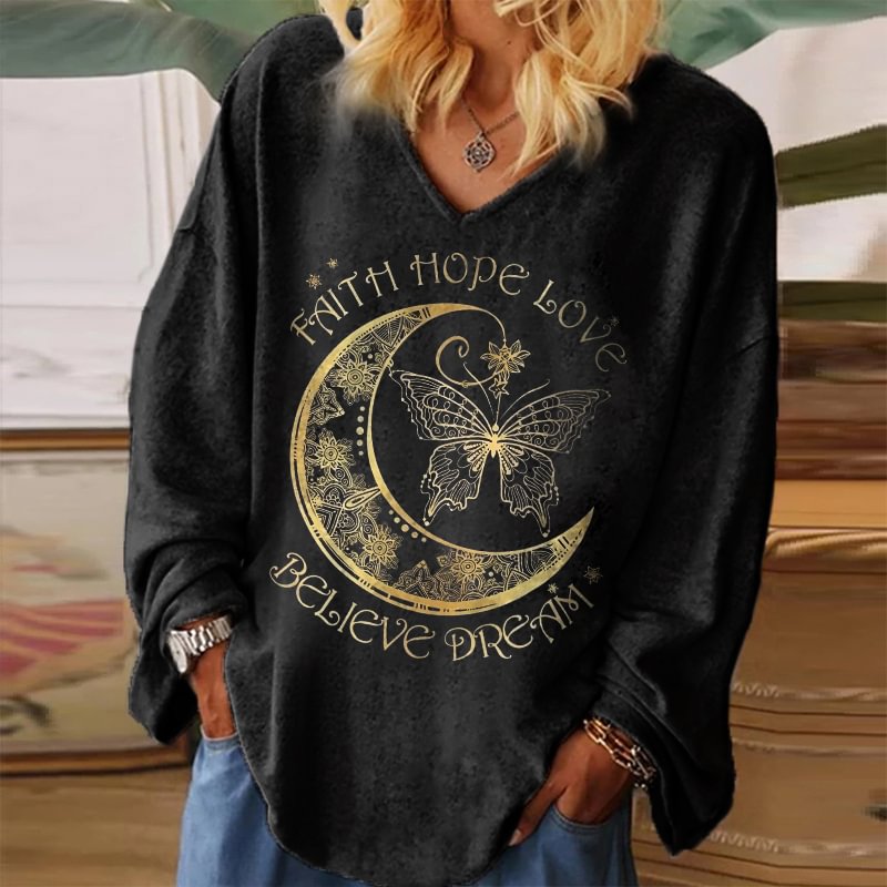 Faith Hope Love Believe Dream Printed Hippie Women's T-shirt