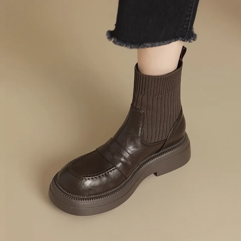 Breakj Breakj Plus Size Boots Vintage Knit Wool Thin Boots Thick Heel Short Boots Women Autumn And Winter New Platform Elastic Socks Boots