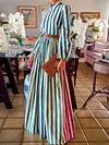 Plain Striped Long Sleeves Maxi Dress