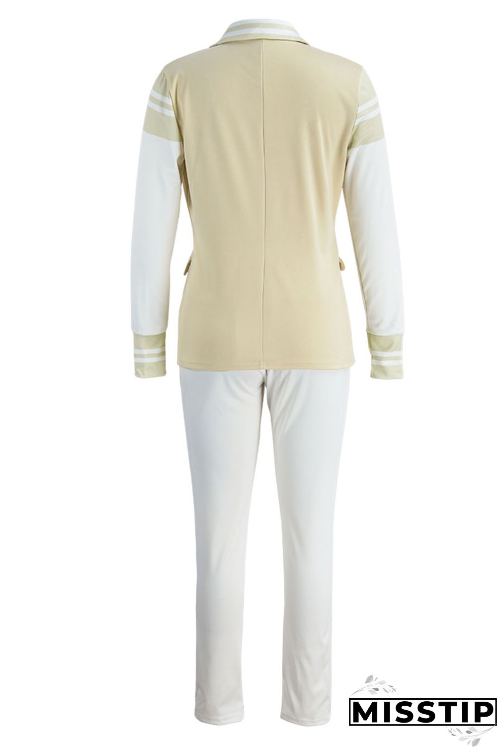 Khaki Casual Solid Patchwork Buttons Turn-back Collar Long Sleeve Two Pieces