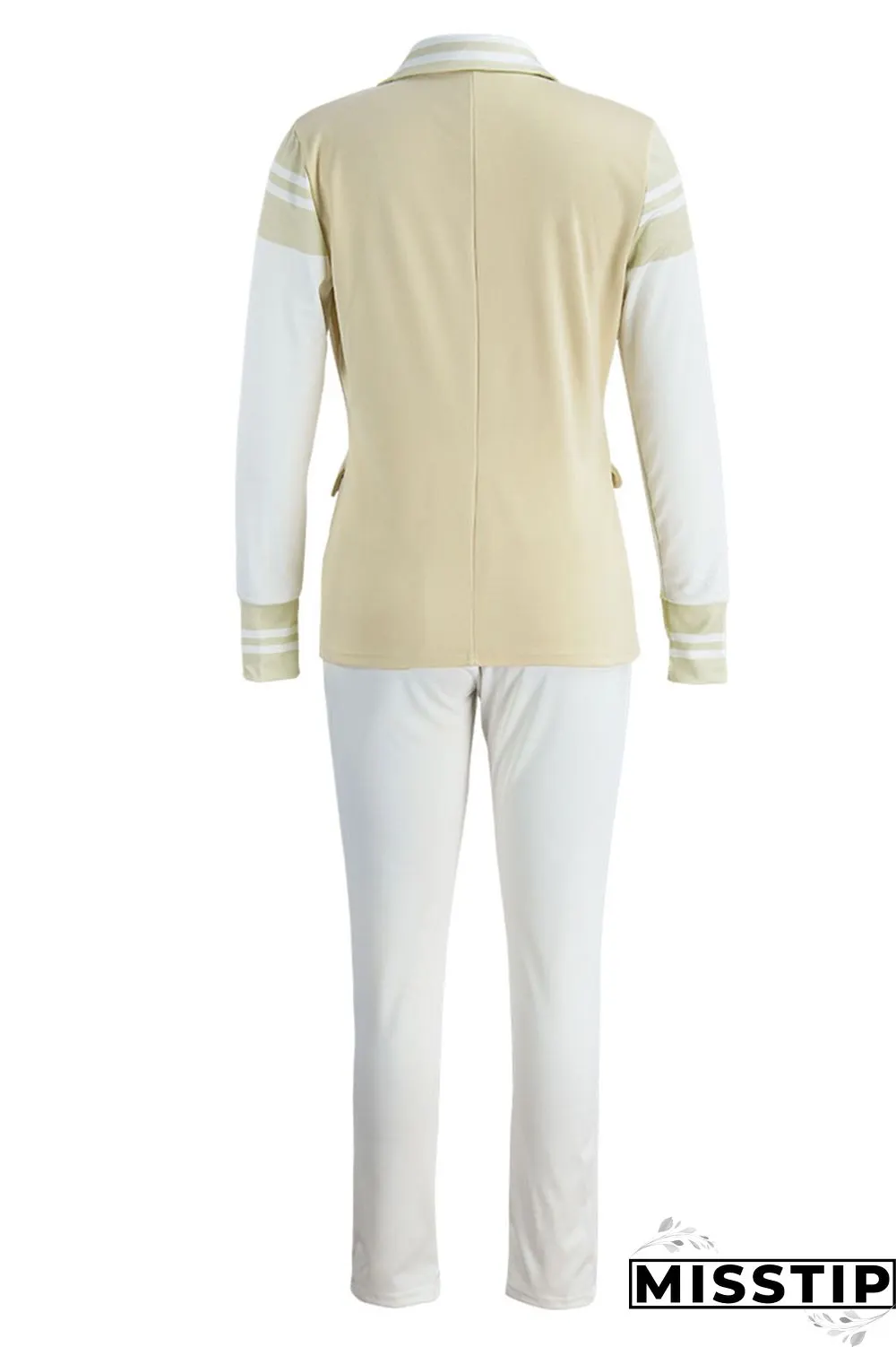Khaki Casual Solid Patchwork Buttons Turn-back Collar Long Sleeve Two Pieces
