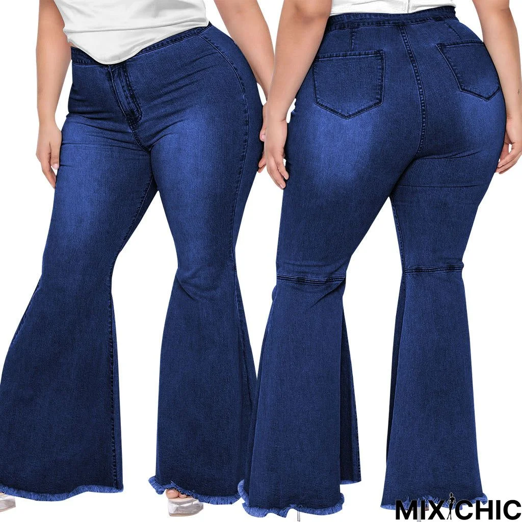 Fashion Slim Fit Wide Leg Sexy Plus Size Flared Jeans