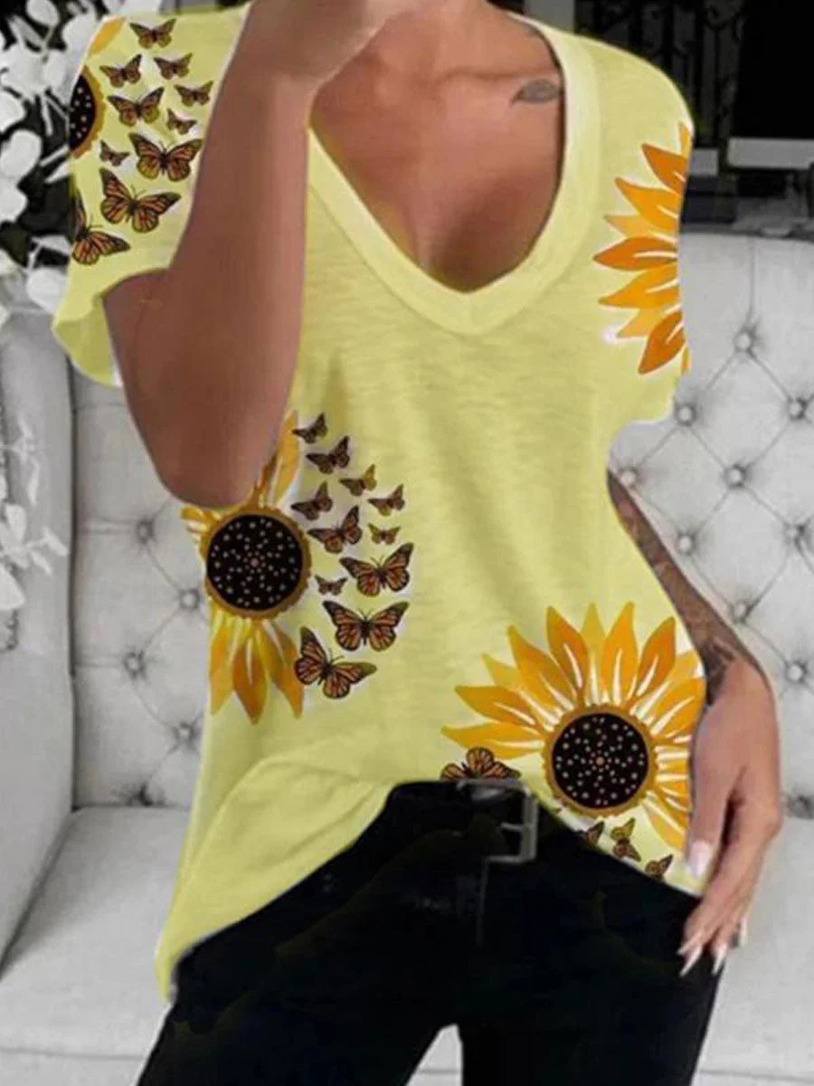 Sunflower Printed Short-sleeved T-shirt
