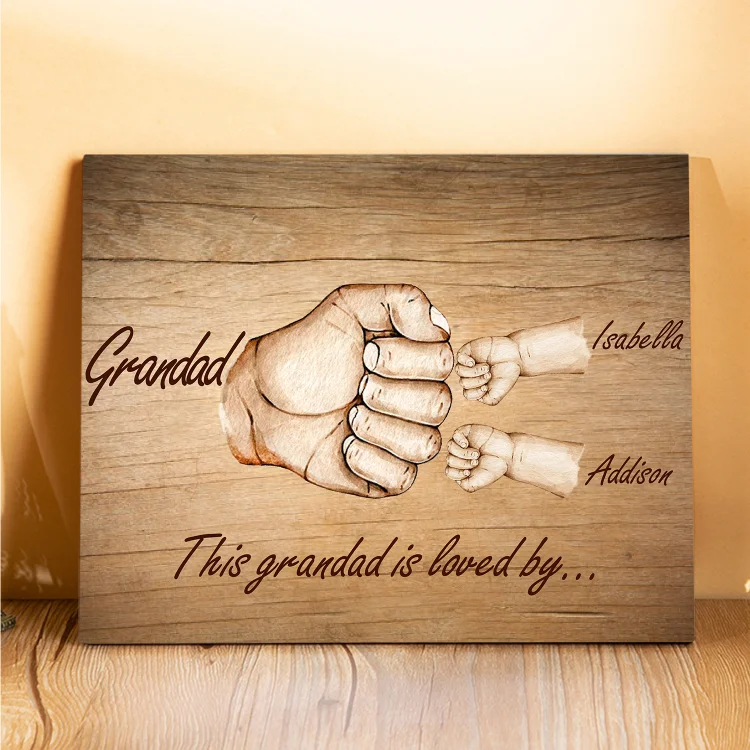 3 Names-Personalized Grandad Family Fist Bump Frame Wooden Ornament Custom Text Plaque Home Decoration for Grandfather