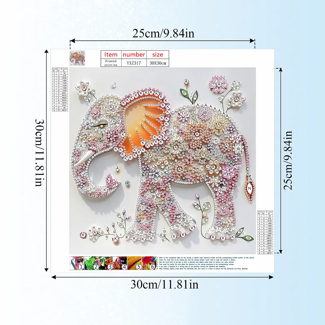 Diamond Painting - Partial Special Shaped Drill - Floral Elephant(Canvas|30x30cm)
