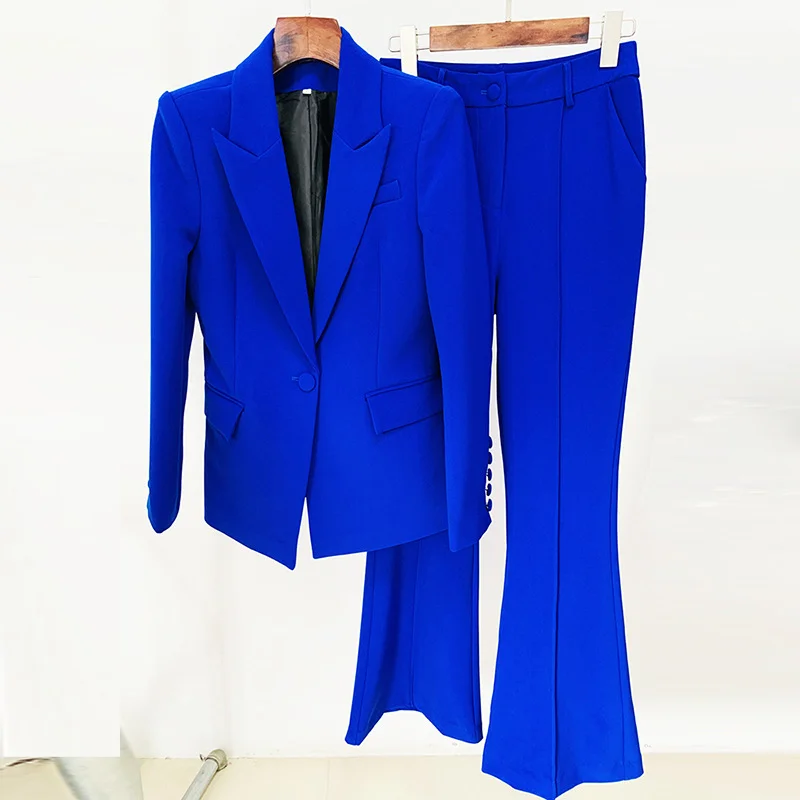 Nigikala Nigikala Star Professional Fashion Fashion A Buckle Button Long Suit + Horn Pants Set Two Sets