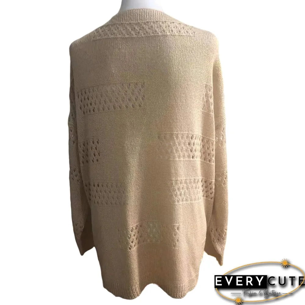 Khaki Hollow Out Long Sleeve Cardigan