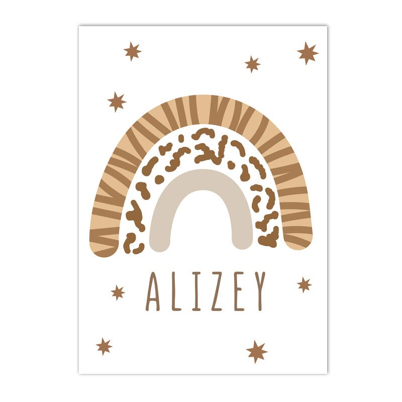 Custom Name Art Posters Lion Wall Art Print Zebra Giraffe Canvas Painting Rainbow Poster Nursery Wall Pictures Kids Room Decor