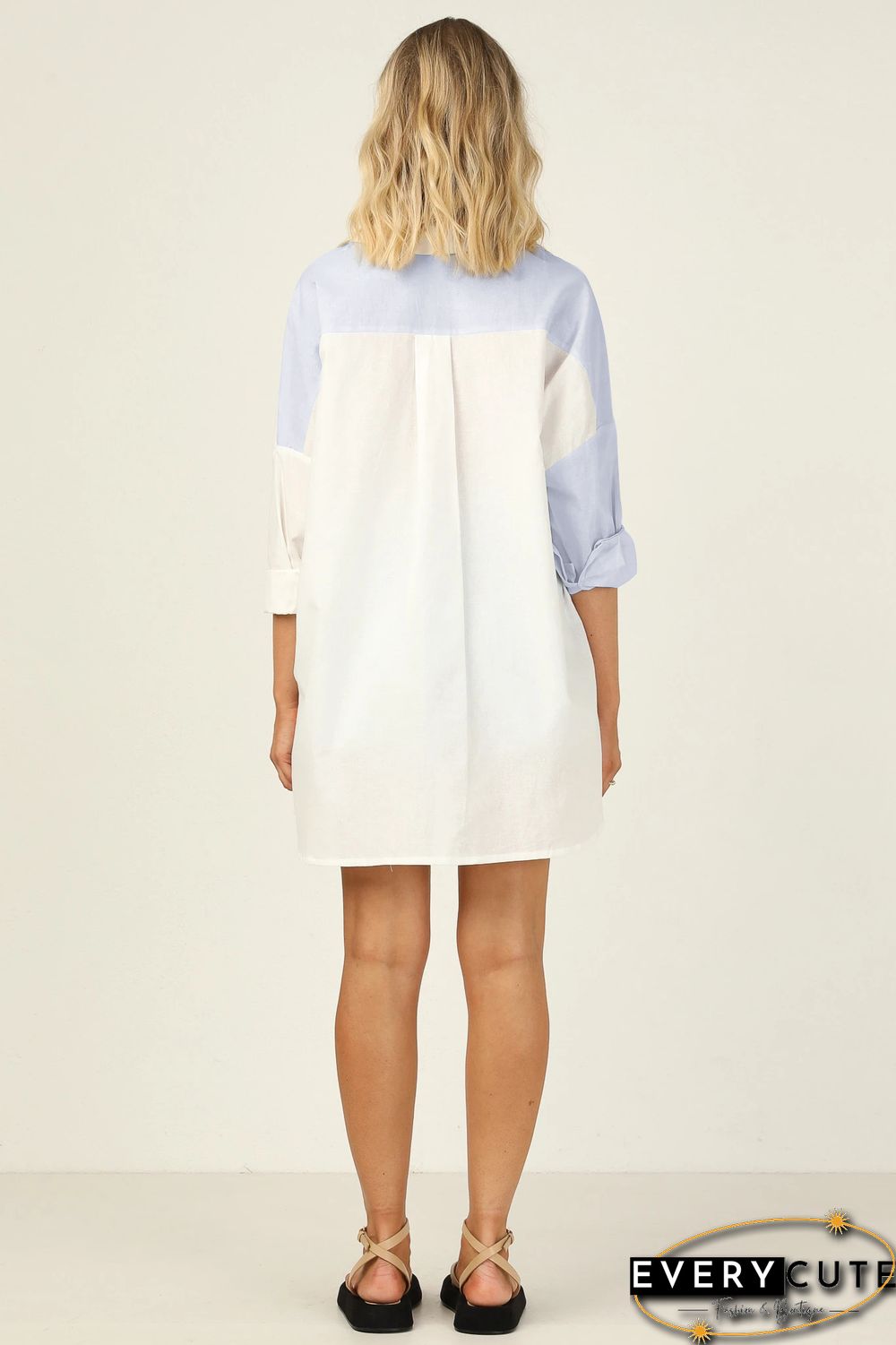 Light Blue Contrast Button-up Drop Shoulder Shirt