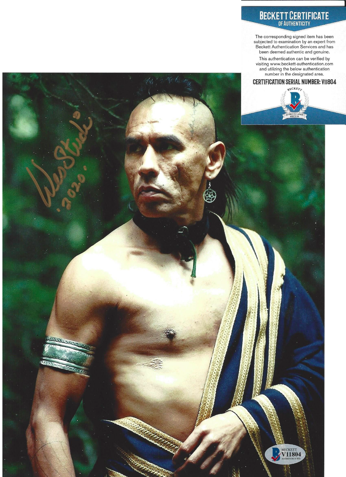 WES STUDI SIGNED AUTHENTIC 'DANCES WITH WOLVES' 8x10 MOVIE Photo Poster painting BECKETT BAS COA