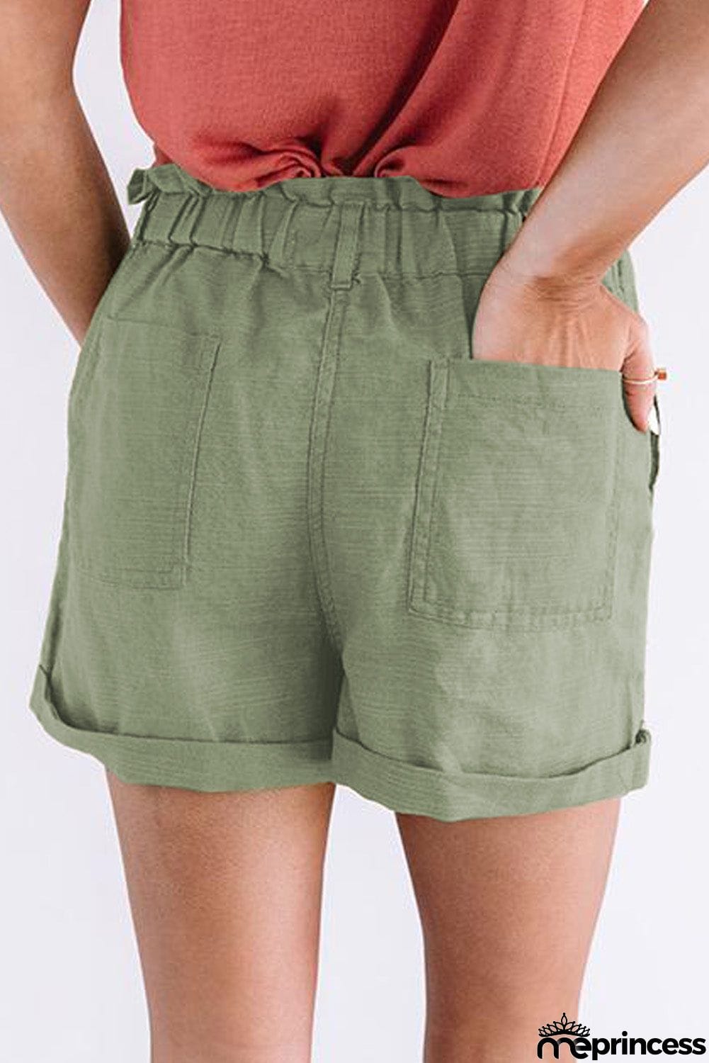 Khaki Cuffed High Waist Shorts