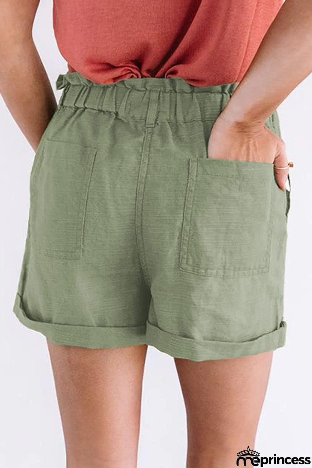 Khaki Cuffed High Waist Shorts