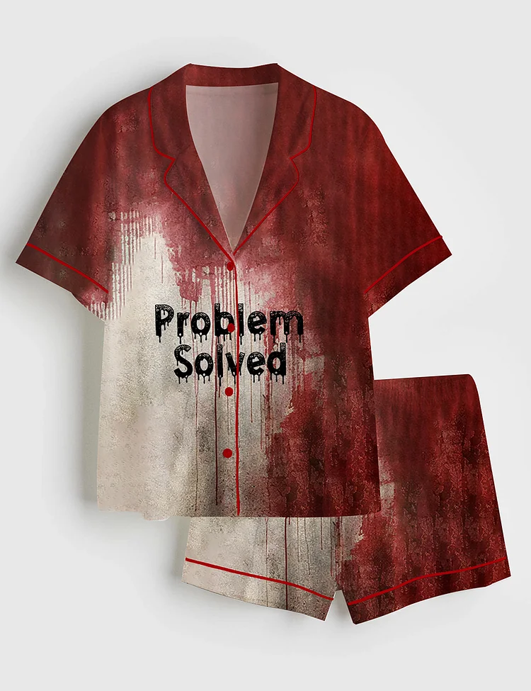 Women&rsquo;s Problem Solved Bloody Horror Halloween Short Sleeve Satin Pajama Set