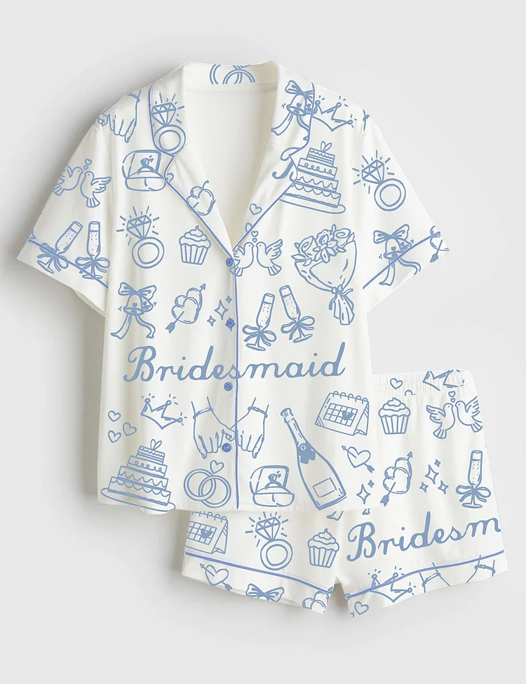 Women&rsquo;s Bride Bridesmaid Bridal Party Wedding Day Short Sleeve Satin Pajama Set
