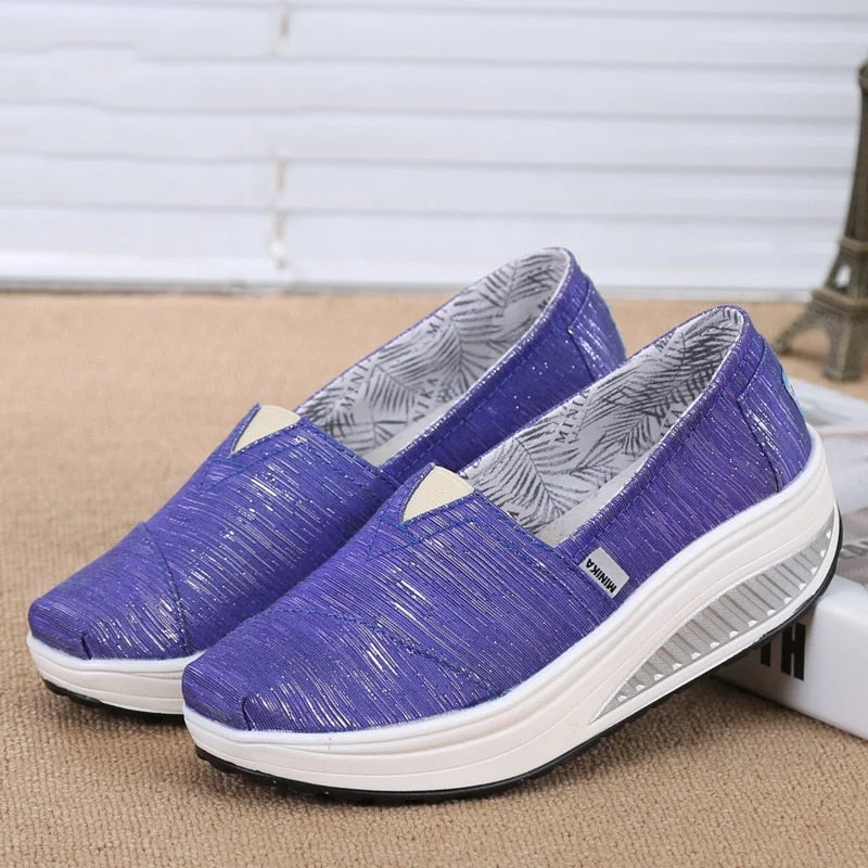 Comemore Autumn Spring Summer Ladies Canvas Espadrilles Women Ballet Flats Casual Loafers Wedge Platform Sneakers Slip on Shoes