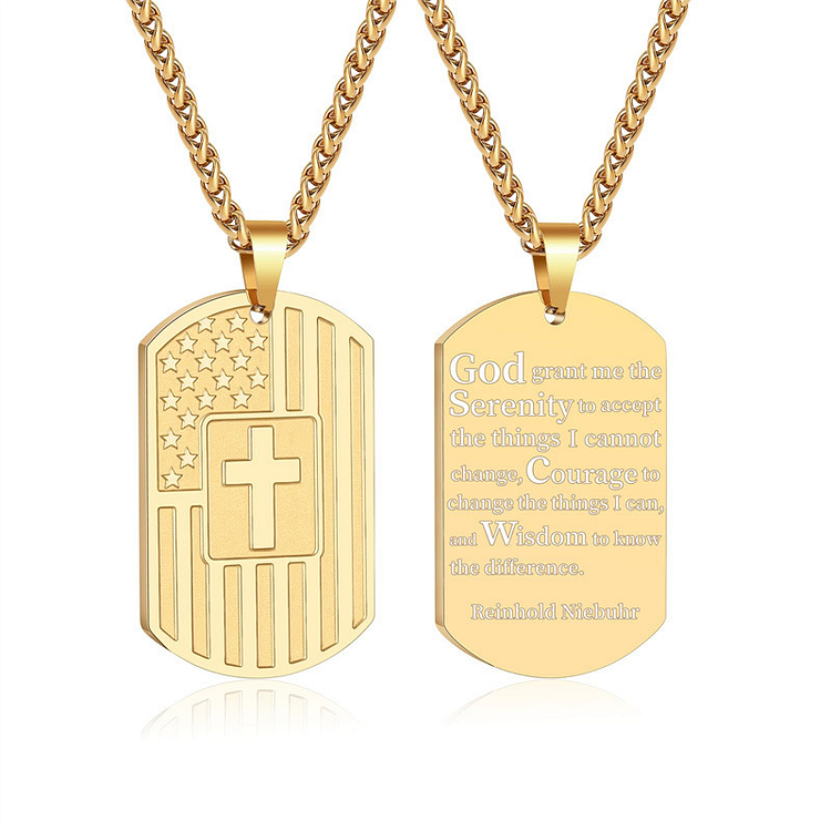 Fashion Vintage American Flag Cross Necklace Personalised Military Dog Tag