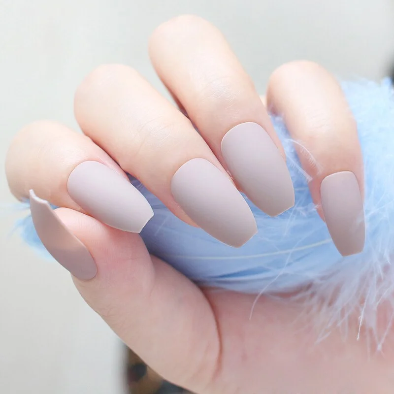 24pcs/set Black Round matte false nails Short Full Cover Frosted Ballerina Nail Tips Red small round oval fake nails art set-Nail Inspo