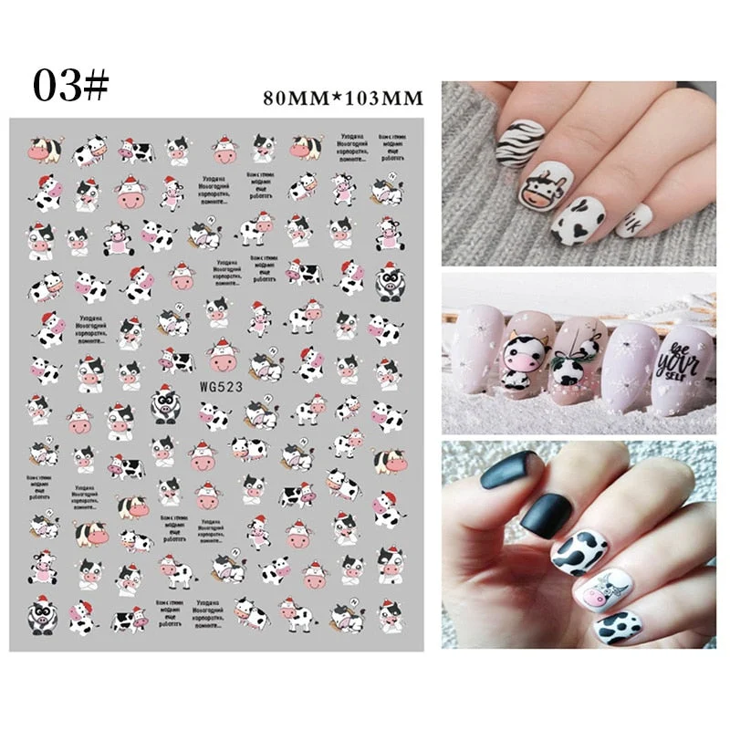 Black 3D Leopard Nail Stickers White Milk Cow Nail Design Snake Prints Sliders Animal Skins Foils Zebra Pattern Manicures Decor-Nail Inspo