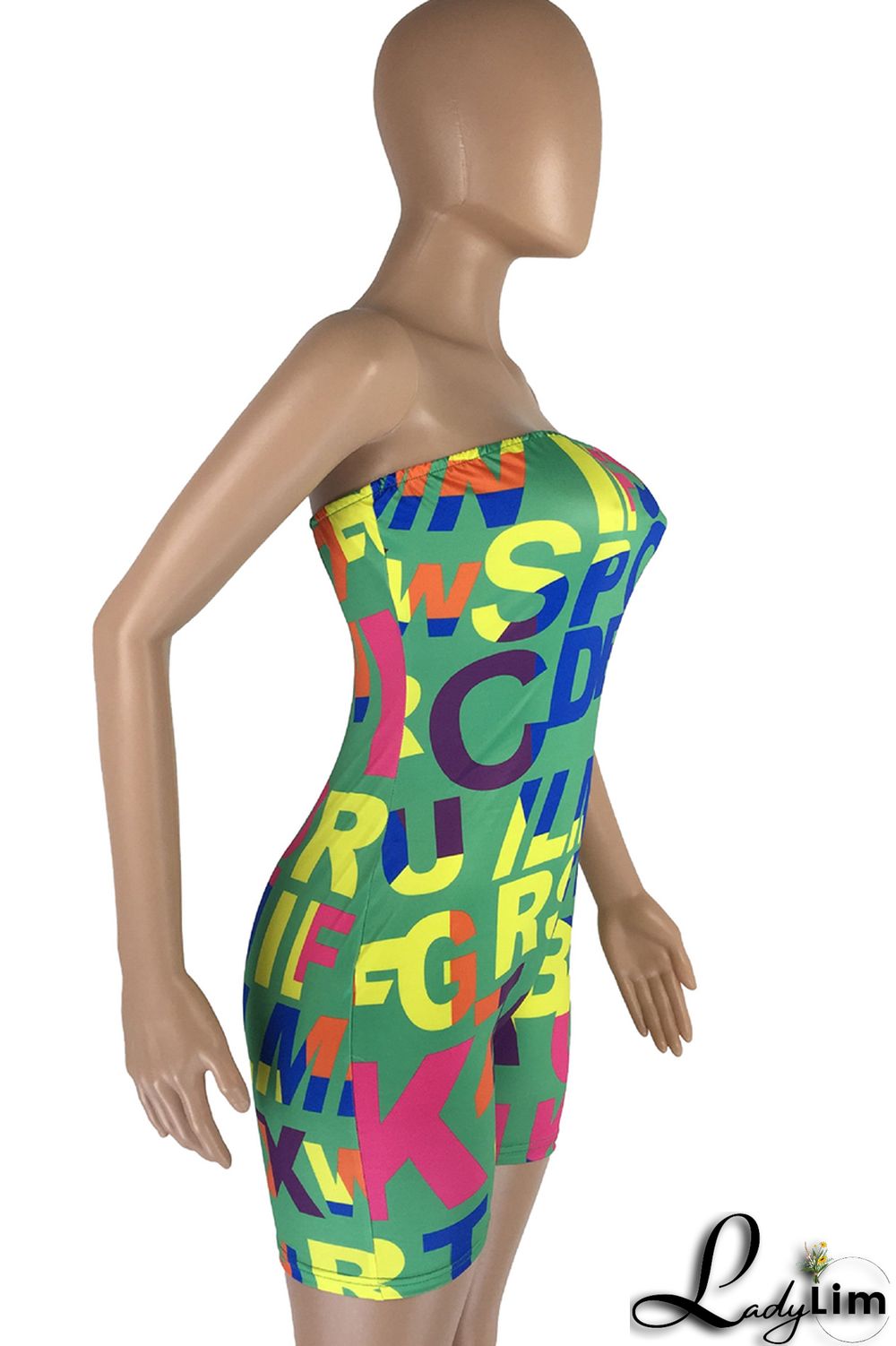 White Fashion Sexy Letter Print Backless Strapless Skinny Romper