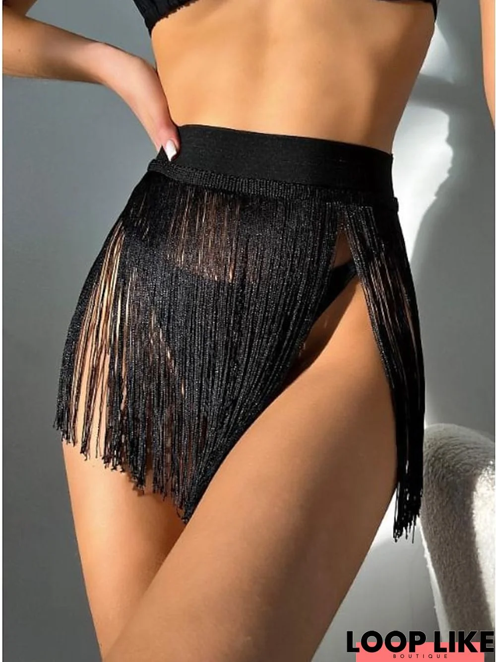 Women's Swimwear Cover Up Normal Swimsuit Tassel Solid Color Black White Bathing Suits Sports Summer