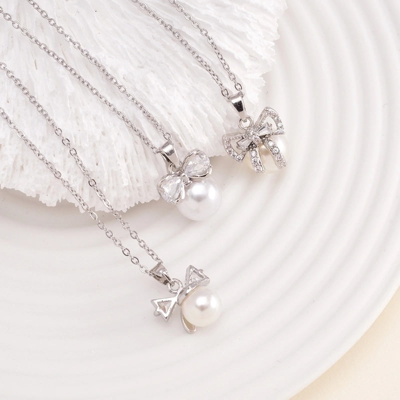 Elegant Glam Bow Knot 304 Stainless Steel Copper Pendant Necklace