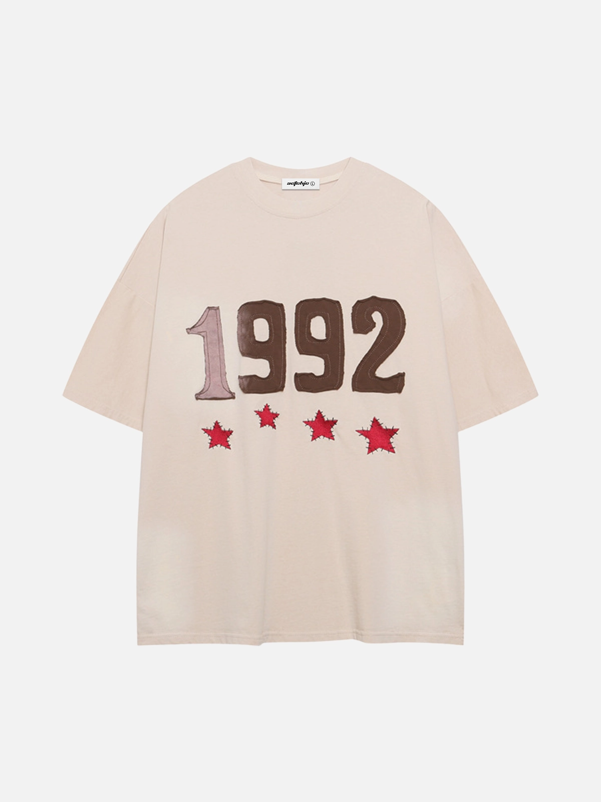Beige Act Chic Number Star Patch Embroidery Tee Front