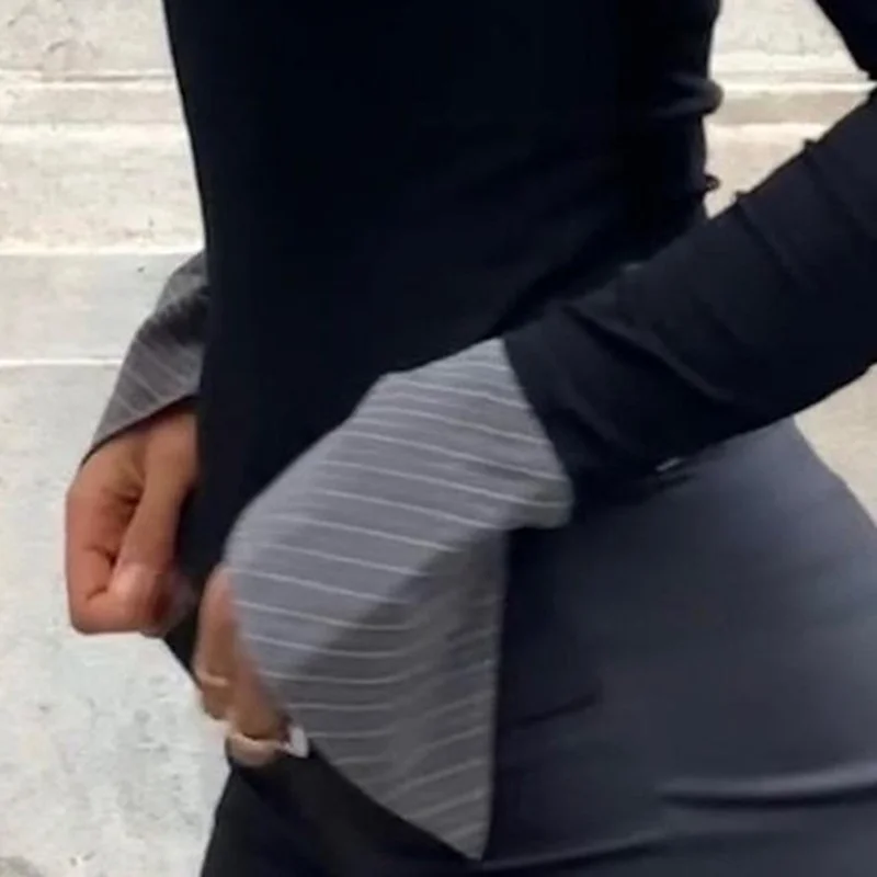 Uveng Uveng Women's Wear Fall 2023 New Polo Collar Temperament Stripe Contrast Color Slim All-Match Long-Sleeved Top Women