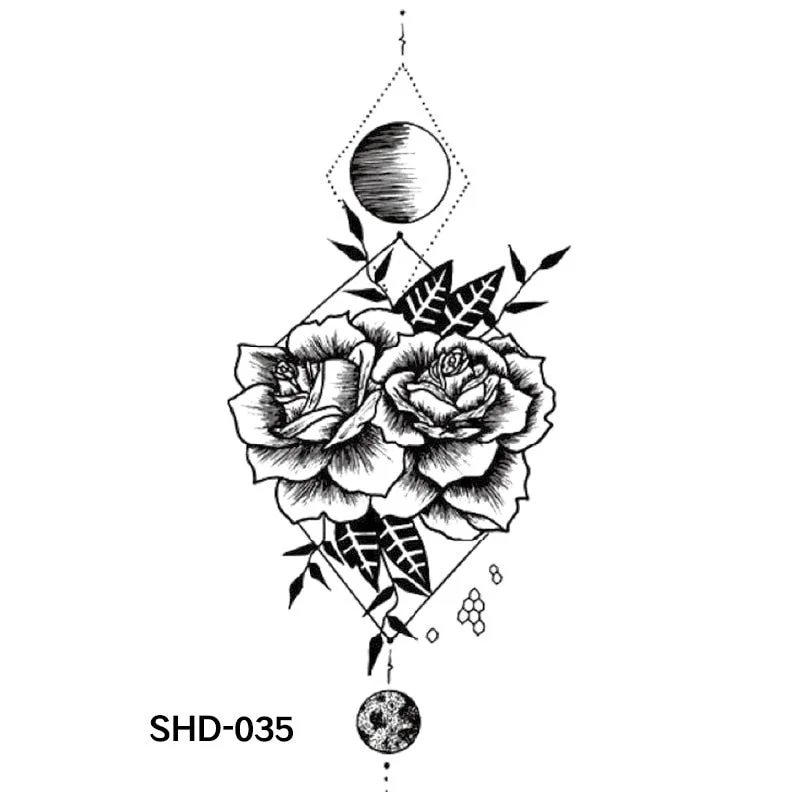 Waterproof Temporary Tattoo Black Sketchs Flowers Animal Tattoo Stickers Flash Fake Body Tattoos for Women tatuajes temporales