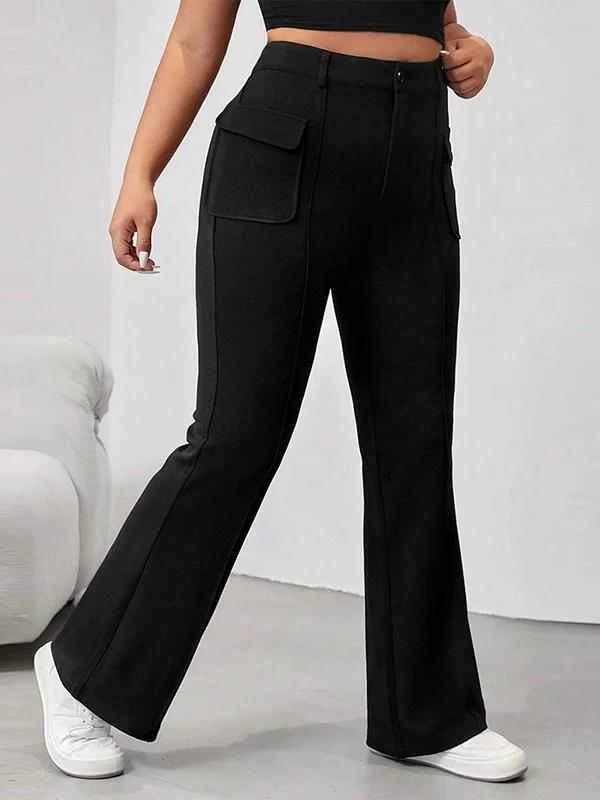 Pockets Solid Color Split-Joint Flared Pants High Waisted Trousers Pants