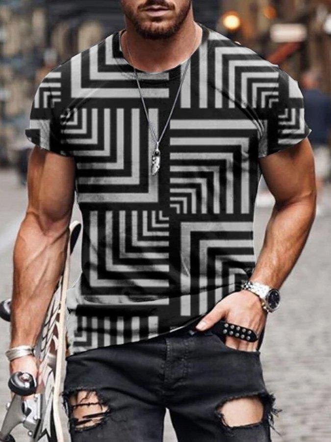 Black Cotton-Blend Casual Geometric Shirts & Tops