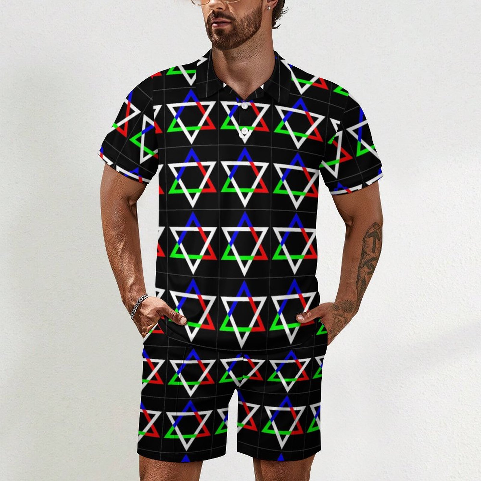 Summer The Star Of David Beach Tropical Hawaii Suits Guys Short Sleeve Beach Shirt Shorts Set Tracksuit