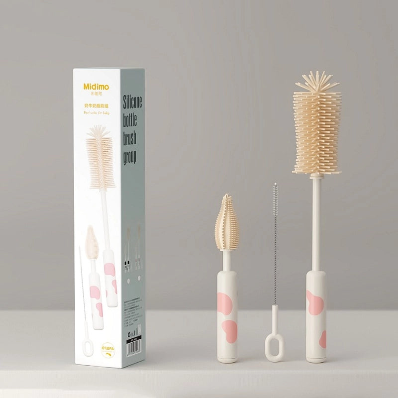 Silicone Bottle Brush Portable Bottle Brush Suit Baby Bottle Cleaning Brush Drain Rack Washing Bottle