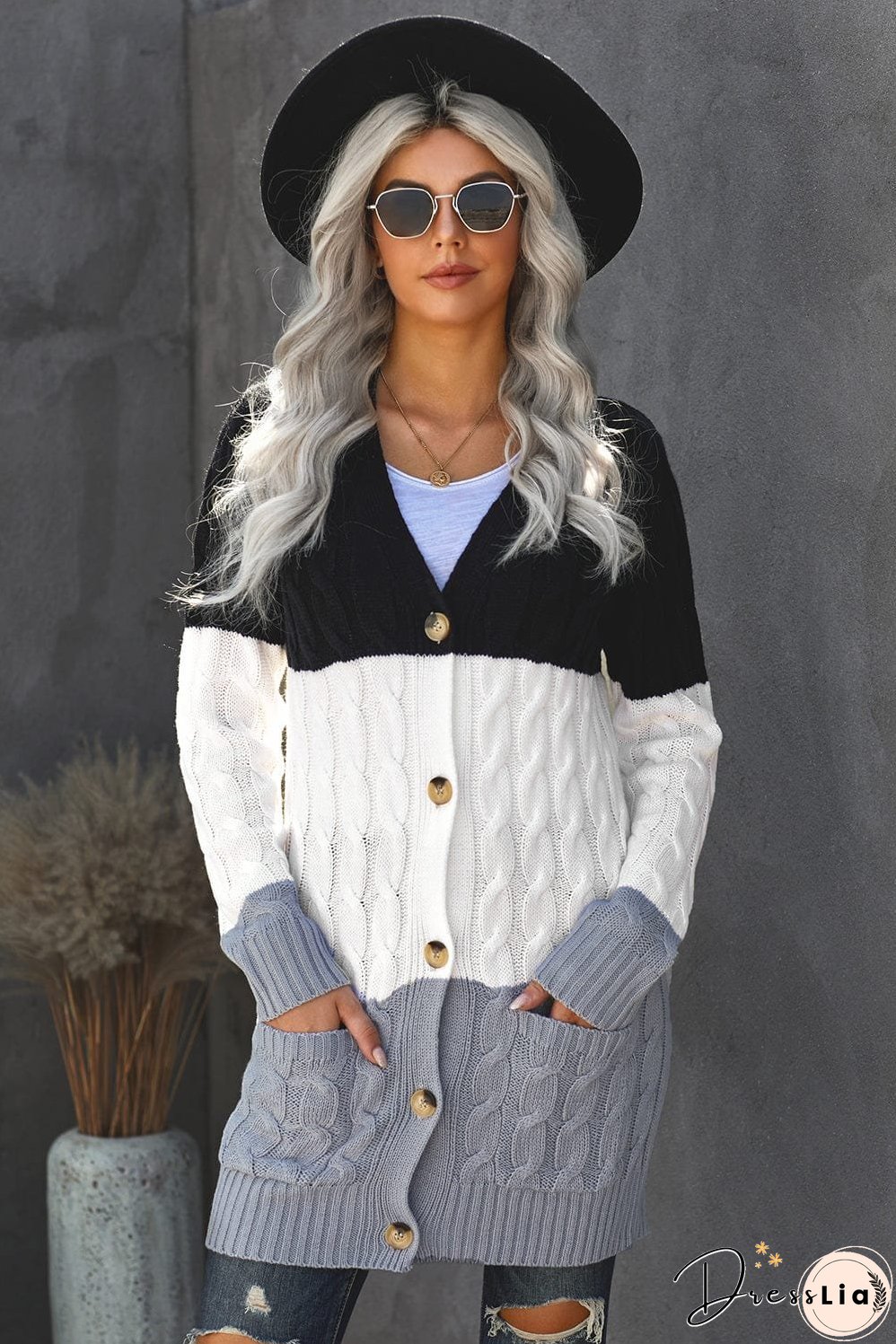 Cozy Cable Knit Button-Front Long Sleeve Cardigan