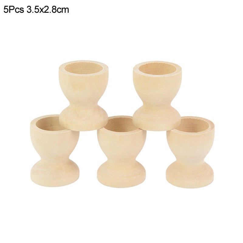 5Pcs Easter Wooden Egg Tray Container Tabletop Egg Holding Cups Kids DIY Eggs Holder Happy Easter Party Decoration for Home
