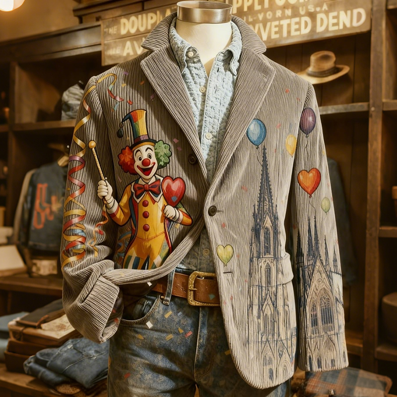 Men's Carnival Clown Cathedral Pattern Casual Blazer elevenforest